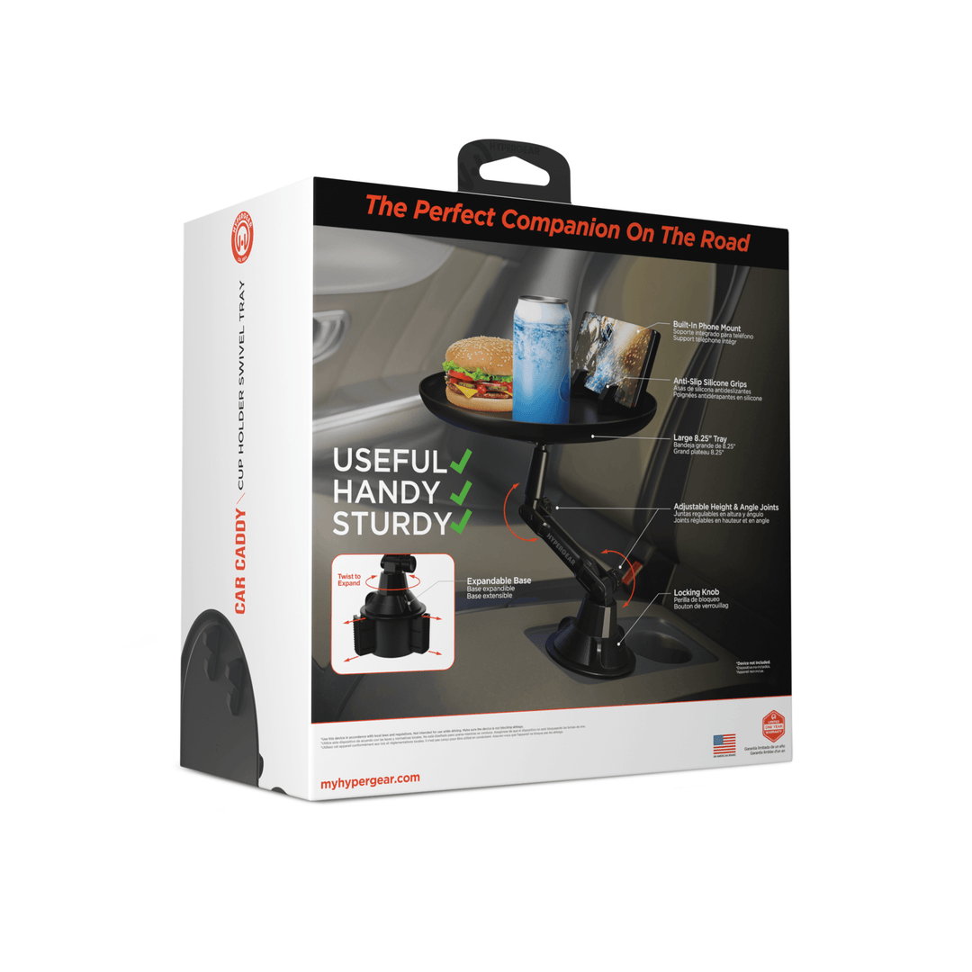 HyperGear Car Caddy Cup Holder Swivel Tray Expandable w Phone Mount