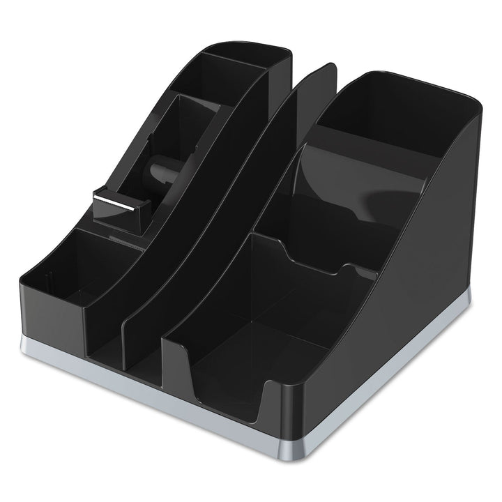 deflecto Silhouettes All-In-One Caddy, 6 Compartments, Plastic, 8.13 x 9.13 x 5.19, Black/Silver
