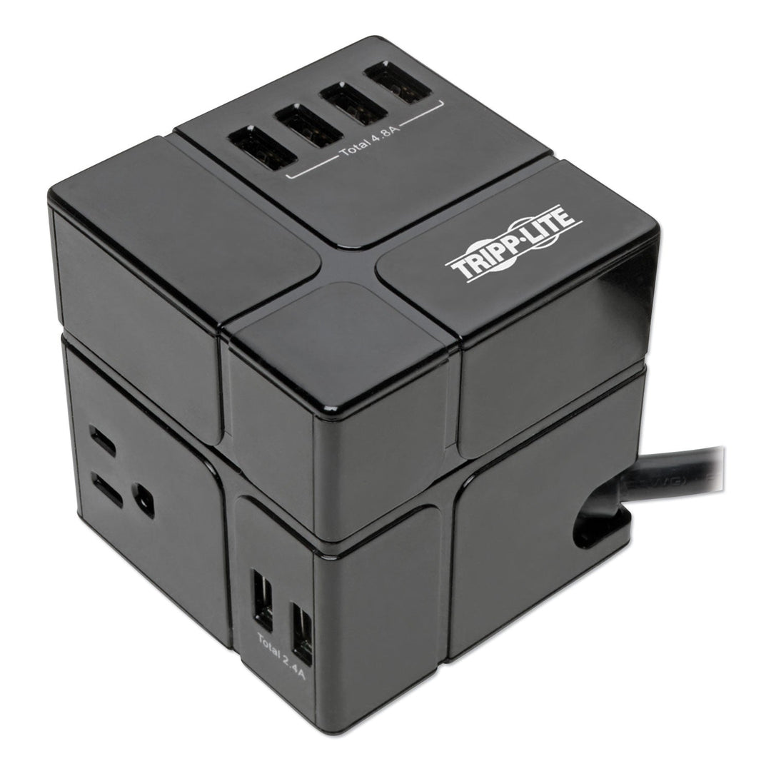 Tripp Lite Power Cube Surge Protector, 3 AC Outlets/6 USB-A Ports, 6 ft Cord, 540 J, Black