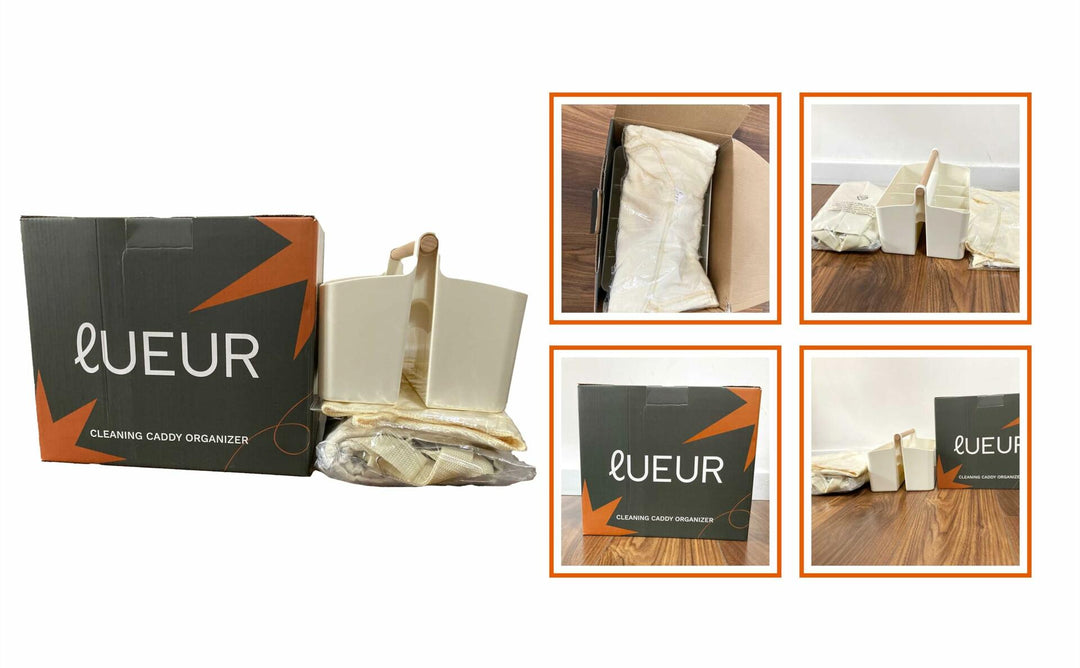 LUEUR Cleaning Caddy Organizer with Handle Multiple Compartments Beige