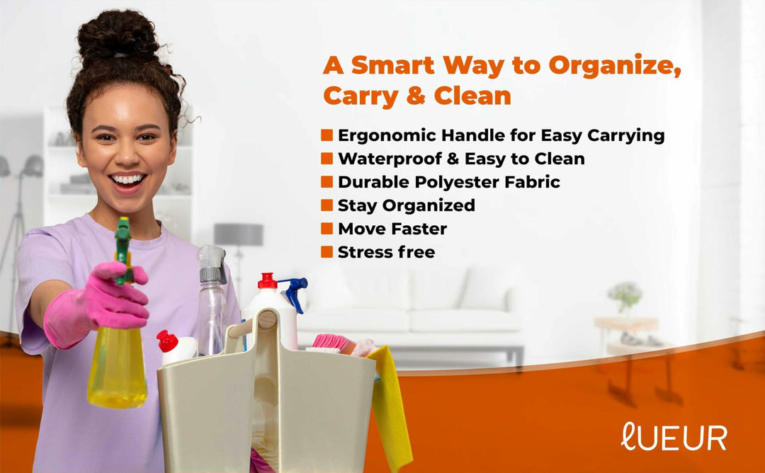 LUEUR Cleaning Caddy Organizer with Handle Multiple Compartments Beige